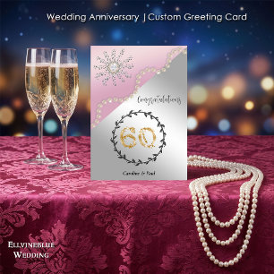 Cartão 60º Aniversário de Casamento Diamantes e Pérolas