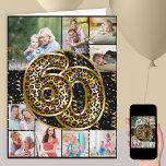 Cartão 60º aniversário do Leopard Imprima balões Dourados<br><div class="desc">Cartão de aniversário personalizado de 60 anos com 9 fotos personalizadas e balões de folha de papel leopardo em preto e ouro. O modelo está pronto para carregar 9 das suas fotos favoritas que são apresentadas numa colagem de fotografias em formatos quadrados e retratos. Suas fotos cercam os balões de...</div>