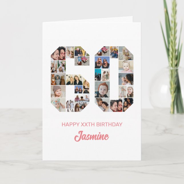 Cartão 60º aniversário Número 60 Colagem de Fotos Persona (Frente)