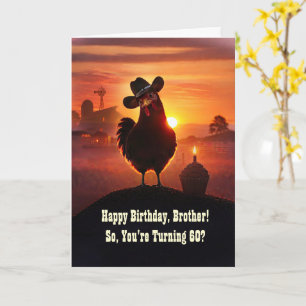 Cartão 60º Irmão Feliz Aniversário Galinha Fazenda Engraç