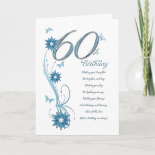 Cartão 60.º aniversário em grão com flores e borboleta