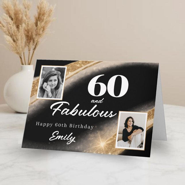 Cartão 60 and Fabulous Black Gold Photo 60th Birthday (Criador carregado)