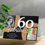 Cartão 60 and Fabulous Gold Glitter 2 Photo 60th Birthday<br><div class="desc">60 and Fabulous Gold Glitter 2 Photo 60th Birthday Greeting Card. Add your photos - you can use an old and new photo. Add your name,  age and text inside or erase it.</div>
