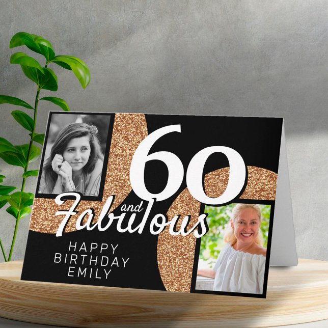 Cartão 60 and Fabulous Gold Glitter 2 Photo 60th Birthday (Criador carregado)