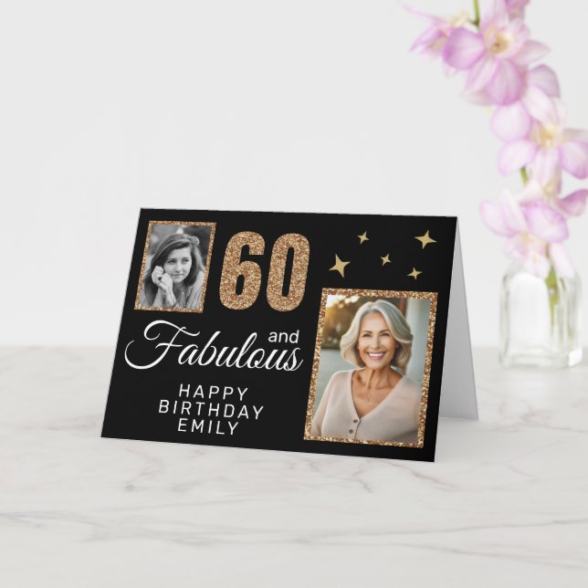 Cartão 60 and Fabulous Gold Glitter 2 Photo 60th Birthday (Orquídea)