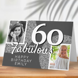Cartão 60 & Fabuloso Brilho Prateado 2 Foto Aniversário d