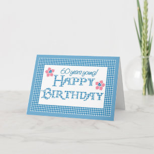 Cartão 60th Birthday, Blue Check Gingham Pattern