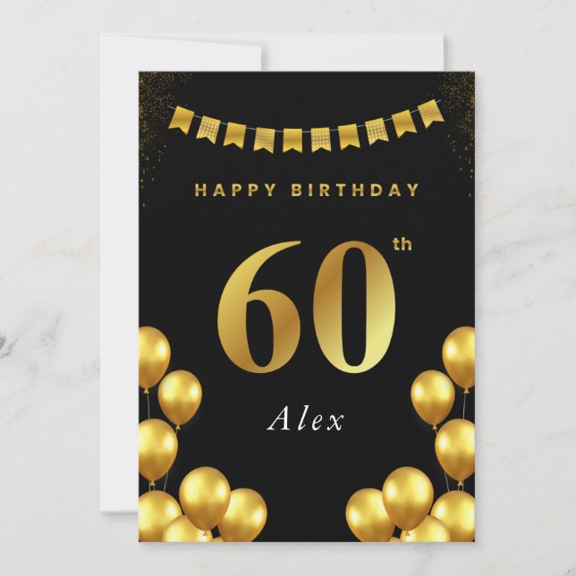 Cartão 60th Birthday Card Black and Gold Balloons (Frente)