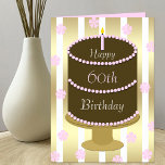 Cartão 60th Birthday Card Cake in Pink<br><div class="desc">This great 60th birthday card is for that fabulous lady turning 60. The design features a chocolate cake with pink decorations and "Happy 60th Birthday" on it. Gold and white stripes are in the background as well as pink flowers to make a great 60th birthday card just for her. Copyright...</div>