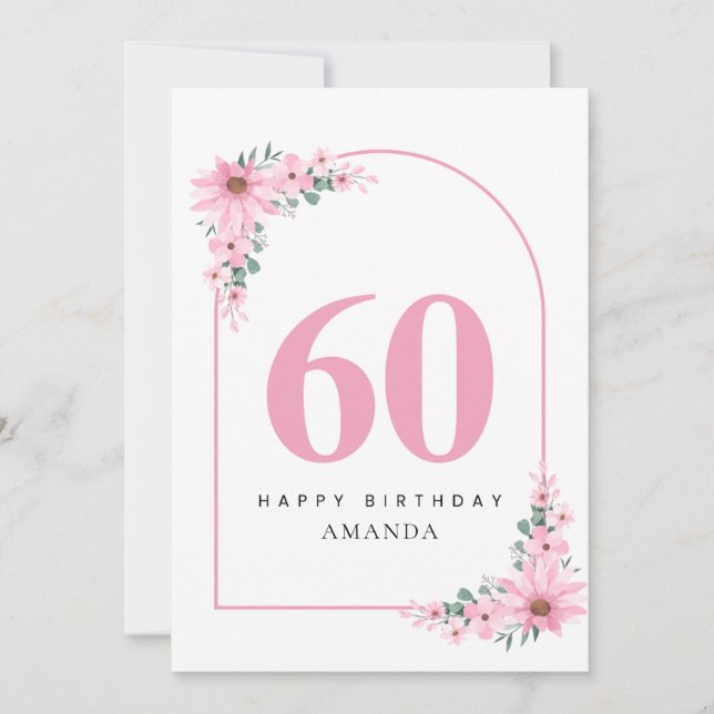 Cartão 60th Birthday Card For Women Pink Flower (Frente)