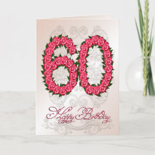 Cartão 60th birthday card with roses and leaves