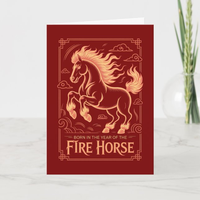 Cartão 60th Birthday Fire Horse Chinese Zodiac 2026 Lunar (Frente)