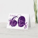 Cartão 60th Birthday for sister, purple text on white.<br><div class="desc">A white background featuring purple text,  on this 60th birthday greeting for a sister. My Funny Mind Greetings.</div>