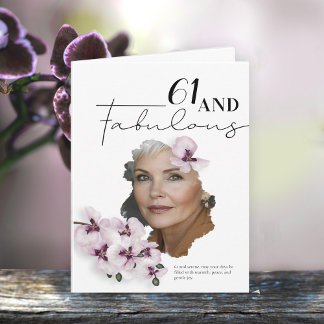 Cartão 61 & Fabulous Orchid Photo Birthday Greeting Card