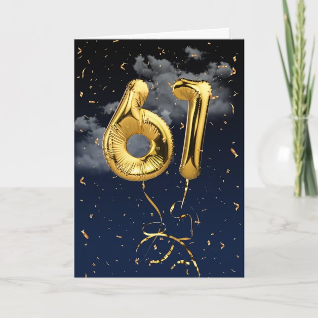 Cartão 61ruas Balão Mylar Dourado de Aniversário e Placa  (Frente)
