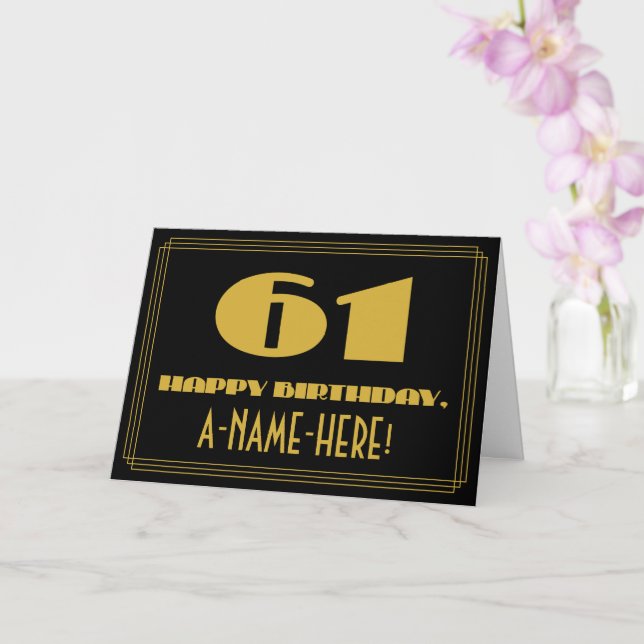 Cartão 61st Birthday: Name + Art Deco Inspired Look "61" (Orquídea)