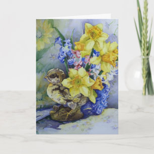 Cartão 6296 Daffodils in Bird Planter Birthday Card