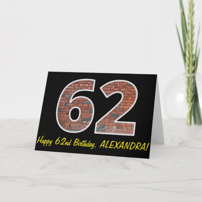 Cartão 62nd Birthday - Brick Wall Pattern "62" w/ Name (Frente)