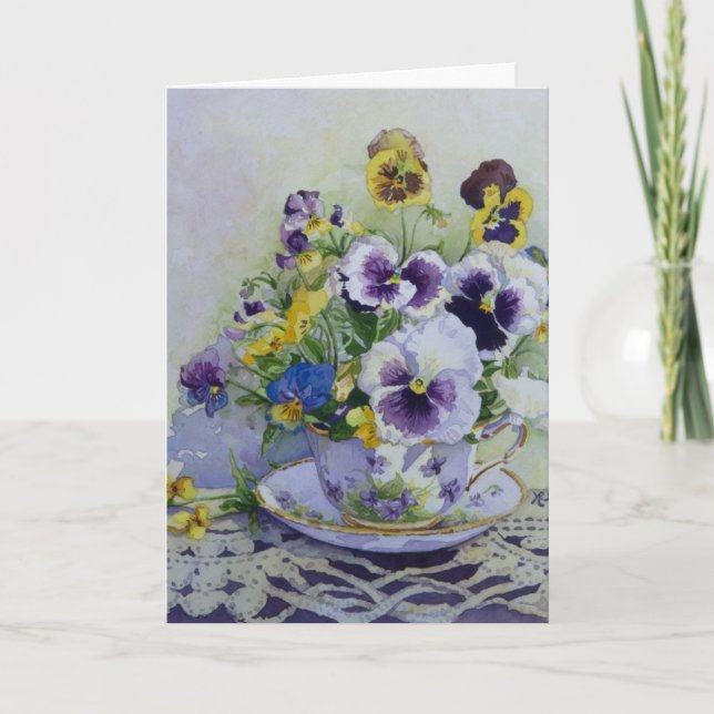 Cartão 6300 Pansies in Teacup Birthday Card (Frente)