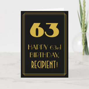 Cartão 63.º aniversário - Art Deco Inspirou "63" & Nome
