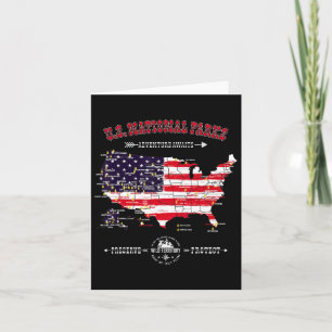 Cartão 63 National Parks Map - Vintage American Flag Hiki