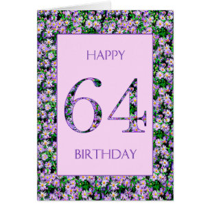 Cartão 64.º aniversário das margaridas roxas