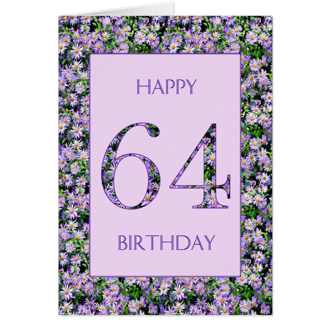 Cartão 64.º aniversário das margaridas roxas (Frente)