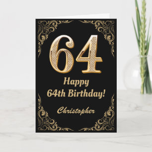 Cartão 64.º aniversário - Quadro negro e Dourado com bril