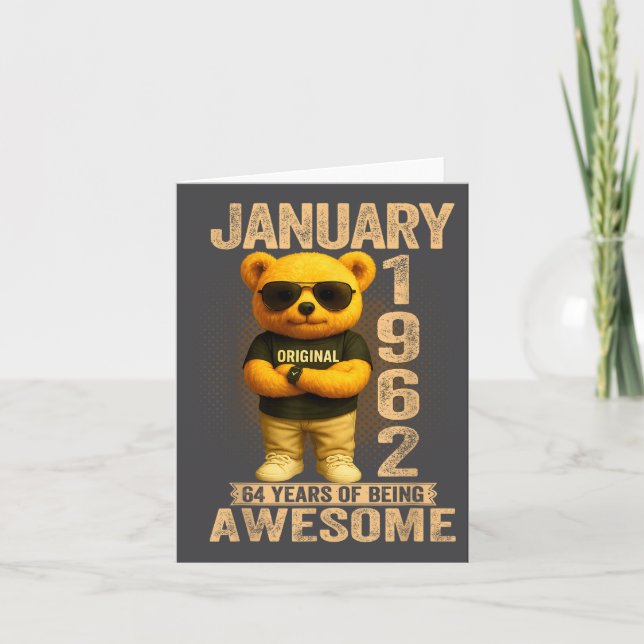 Cartão 64 Year Old January 1962 Teddy Bear 64th Birthday  (Frente)