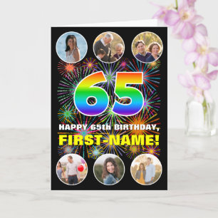 Cartão 65.º aniversário: Divertido Rainbow #, nome person