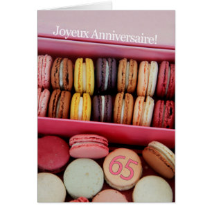 Cartão 65th Aniversário francês Macaron-Joyeux