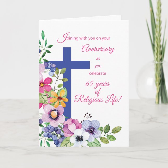 Cartão 65th Anniversary Nun Religious Life Cross & Flower (Frente)