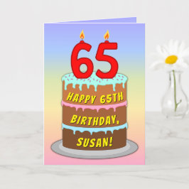 Cartão 65th Birthday — Fun Cake & Candles, w/ Custom Name