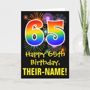 Cartão 65th Birthday: Fun Fireworks Pattern + Rainbow 65