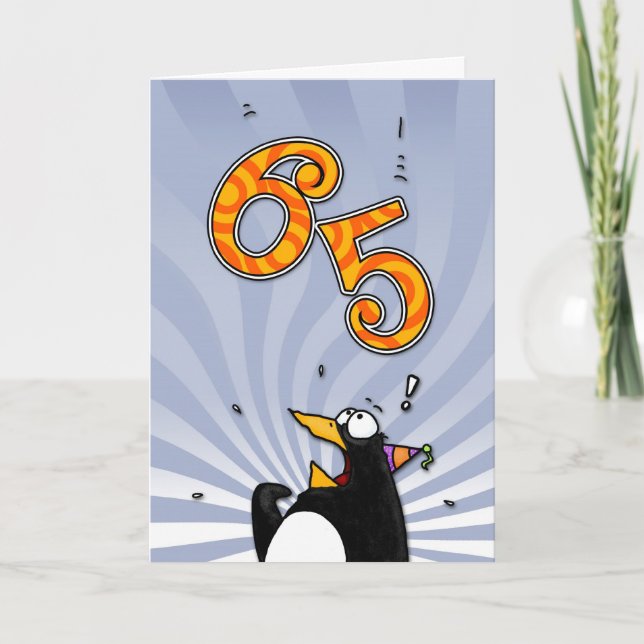 Cartão 65th Birthday - Penguin Surprise Card (Frente)