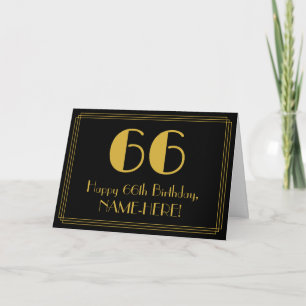 Cartão 66.o aniversário: Art Deco Inspirou "66" + Nome