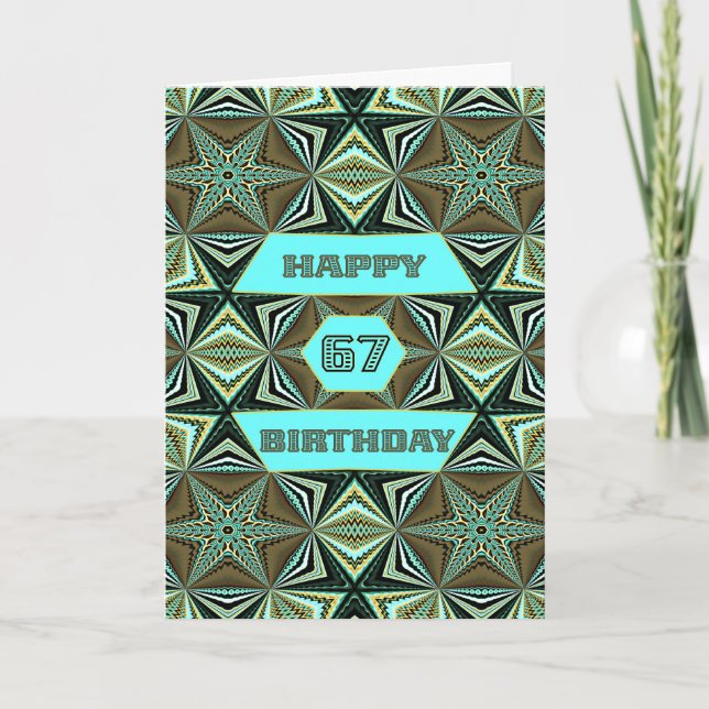 Cartão 67.º aniversário com design abstrato verde (Frente)
