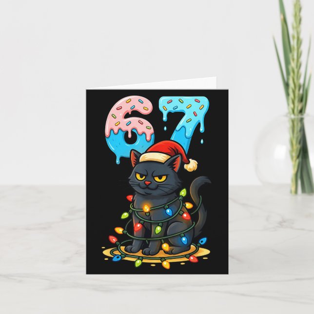 Cartão 67 Black Cat Santa Hat Christmas Lights Drip For G (Frente)