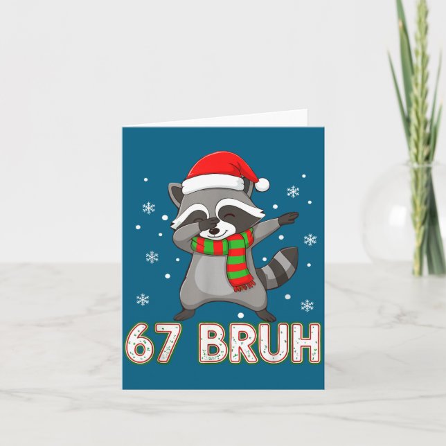 Cartão 67 Bruh Six Seven Meme Raccoon Christmas Kids Boys (Frente)