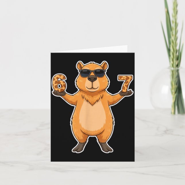 Cartão 67 Capybara Sungles Gen Alpha Slang Funny Six Seve (Frente)