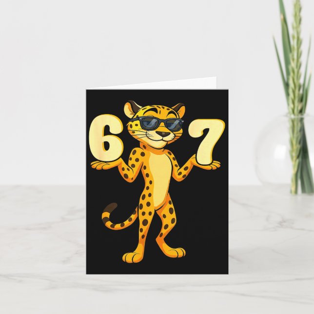 Cartão 67 Cheetah Meme Six Seven Hands Motion Kids Teens  (Frente)