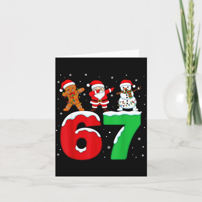 Cartão 67 Christmas Dabbing Santa Snowman Funny Six Seven (Frente)