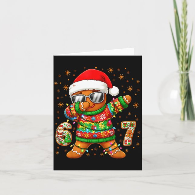 Cartão 67 Christmas Six Seven Meme Gingerbread Santa Ligh (Frente)