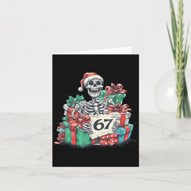 Cartão 67 Christmas Skeleton Xmas Santa Hat Six Seven Fun (Frente)