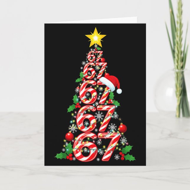 Cartão 67 Christmas Tree Candy Cane Holiday Six Seven Mem (Frente)