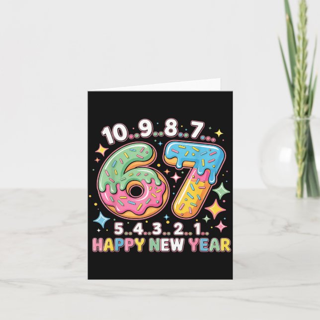 Cartão 67 Countdown Happy New Year 2026 Funny Donut Numbe (Frente)