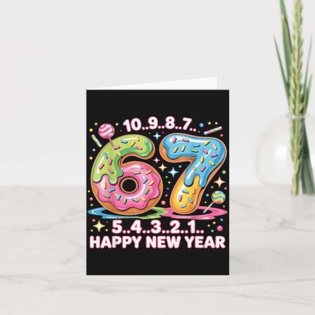 Cartão 67 Countdown Happy New Year 2026 Funny Donut Numbe (Frente)