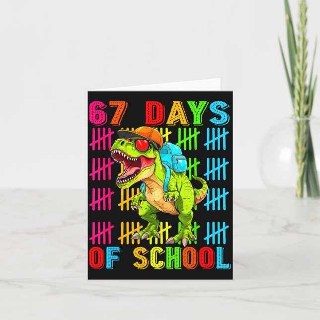 Cartão 67 Days Of School 67th Day Dinosaur For Boys Mens  (Frente)