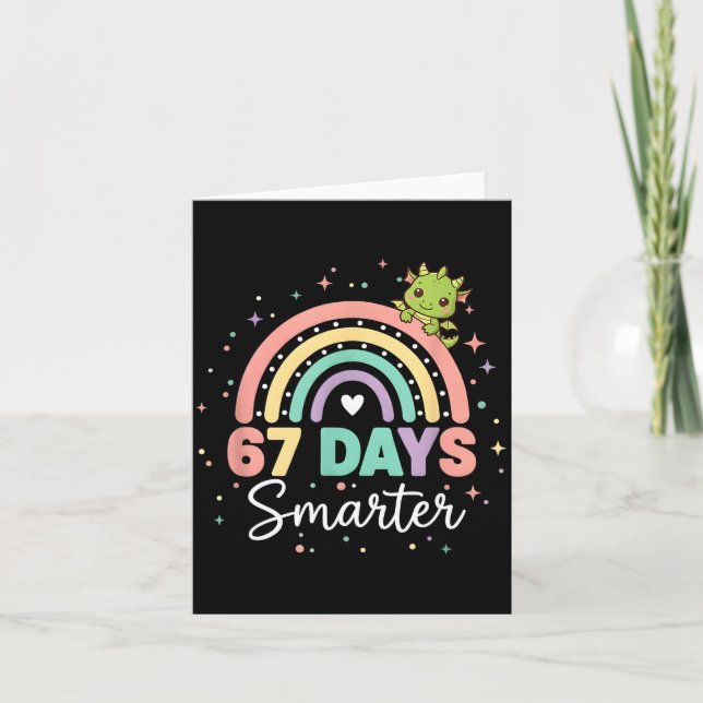 Cartão 67 Days Smarter Funny Dragon Rainbow Kids 67 Meme  (Frente)