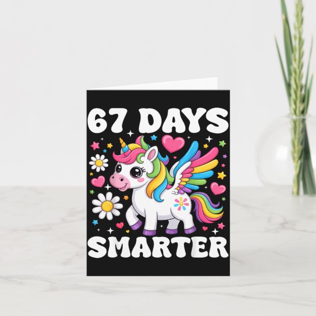 Cartão 67 Days Smarter Unicorn Girl Kid Teacher 67th Day  (Frente)